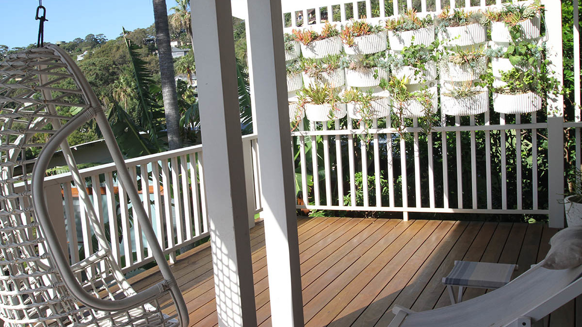 View of decking and vertical garden