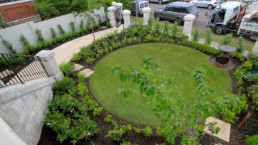 arial view of lawn and garden